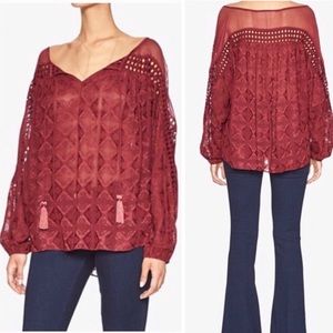 Anthropologie Love Sam Embroidered Peasant Blouse